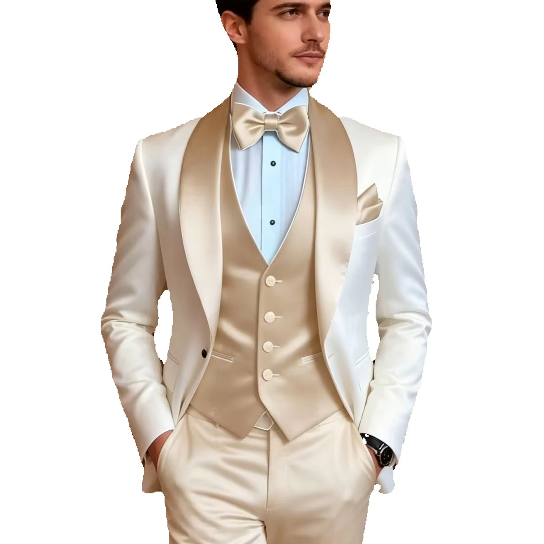 Men Accessories Elegant - Costume de smoking élégant kaki pour