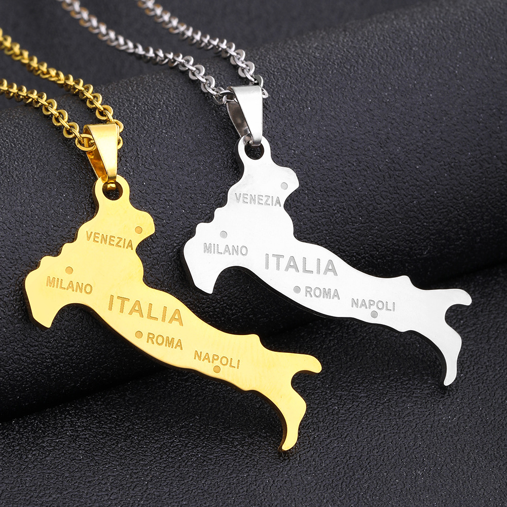 Men Accessories Ethnic - Collier carte italienne en acier inoxydable