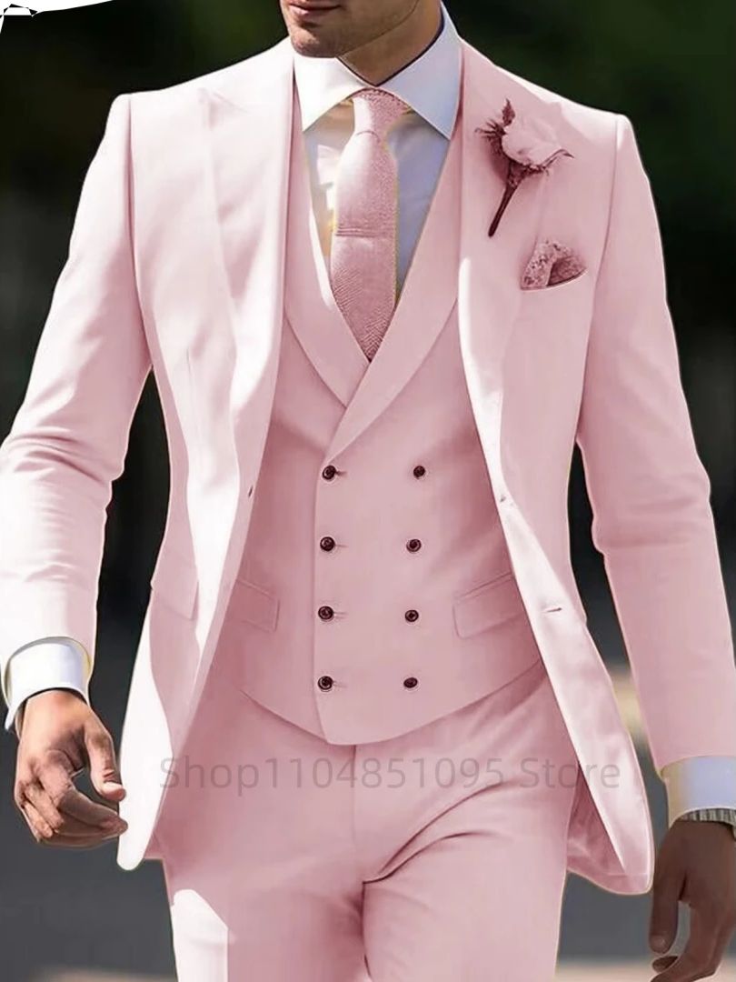 Costume 3 pièces rose élégant  - Men Accessories Elegant avis et prix