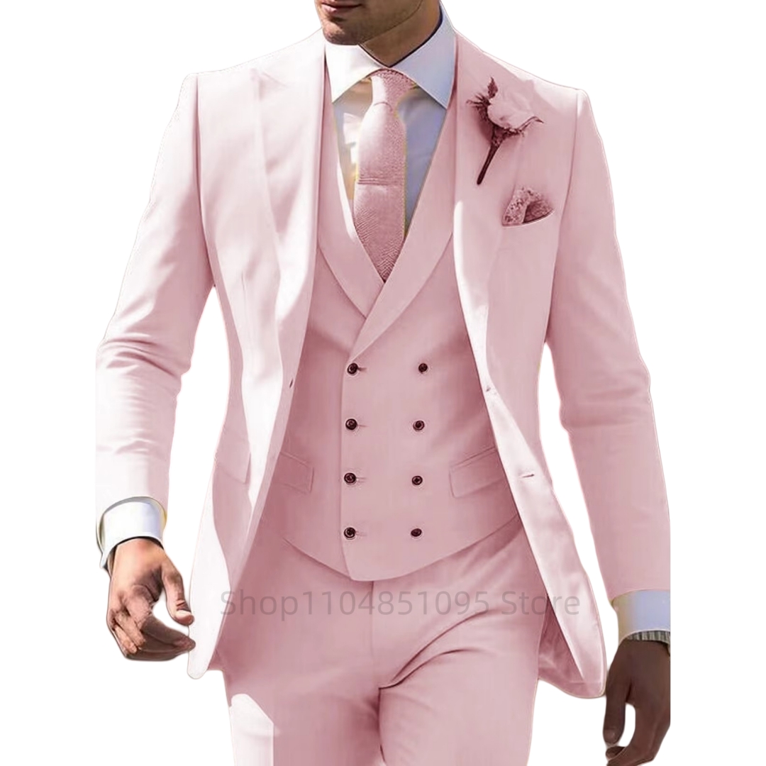 Costume 3 pièces rose élégant  - Men Accessories Elegant avis et prix